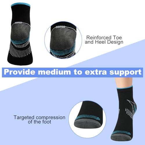 Fefod Calcetines de Compresión Cortos Hombre Mujer, 8 PCS Compresión Deportivos con Soporte el Arco, Calcetines Running Antiampollas, Compresión para Trabajo, Corriendo y Viajando, L/XL(Azul) - imagen 6