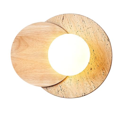 LANTANB Pastoral Style Wall Light, Creative Yellow Travertine Glass Wood Wall Lamp, G9 Base Flush Mount Walls Sconce, Tea Room Living Room Bedside Walls Mounted Lighting Fixtures