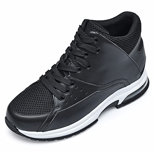CHAMARIPA Men's Invisible Height Increasing Elevator Shoes Basketball Sport Shoes 3.74 Inches Taller 329B02 (Black, Numeric_10)