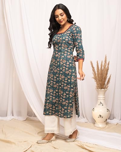Image of FIORRA Women's Cotton Straight Fit Straight Floral Printed Kurta