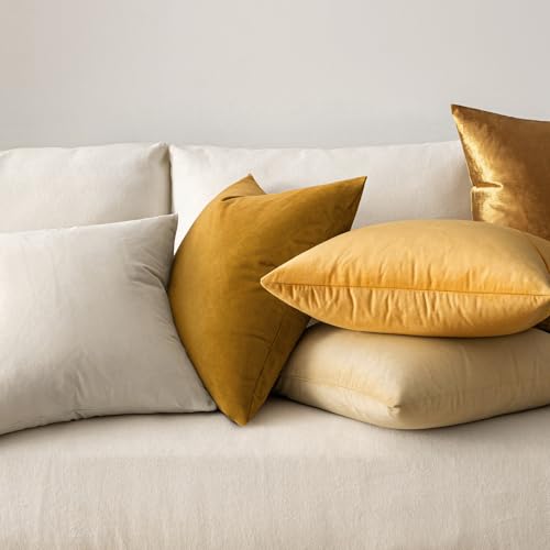 MIULEE 24x24 Inch Euro Sham Velvet Pillow Covers, Set of 2 Large Square Spring Decorative Pillows -Mustard Yellow Super Soft for King Bed, Sofa, Couch, Accent Chairs with Hidden Zipper - Thumbnail 4