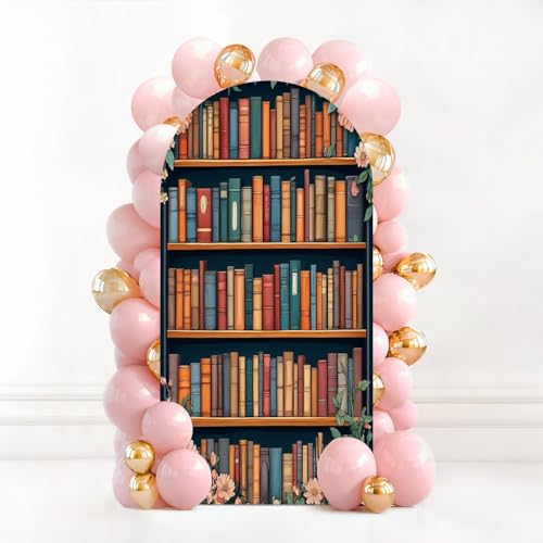 7.2 FT Wedding Arch Backdrop Cover Vintage Library Bookshelf Bookworm