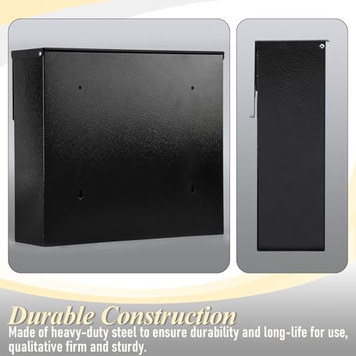 Image of xydled Large Wall Mount Mailboxes for Outside,Hanging Metal Mail Box, Black | Textured Steel Modern Post Box Drop Box for Outdoor House Home, ideal for magazines and mail storage, 14.6''x12.2''x4.1''