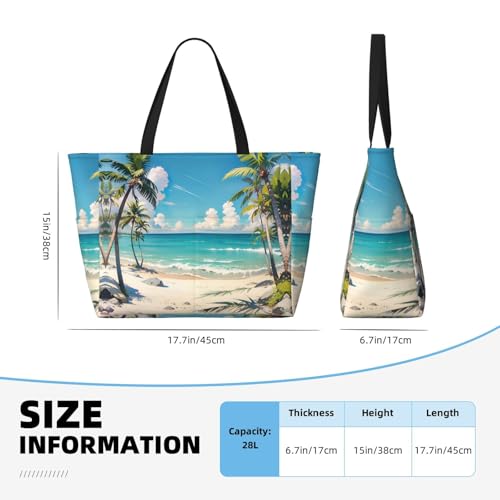 Beach Bag for Women, Waterproof Sandproof Beach Pool Travel Duffel Bags with 7 Pockets, Large Capacity Shoulder Tote Bag for Gym Travel Vacation Essential, Beach Coconut Tree Summer4