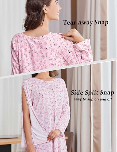 Deyeek Hospital Gowns for Elderly Women Open Back Long Sleeve Post Shoulder Surgery Dress Adaptive Nightgowns Patient Gowns