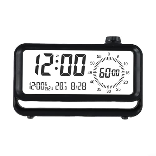 Spelonify Réveil électronique multifonctionnel avec écran LCD avec température, minuteur visuel, réveil silencieux pour chambre à coucher, devoirs numériques, compte à rebours avec rétroéclairage
