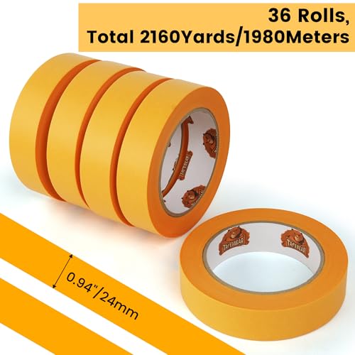 Image of TAPEBEAR 36Rolls Delicate Surface Advanced Masking Tape 0.94 inch x 60Yard, Low Tack Orange Washi Tape Indoor Painters Tape Decorating with No Paint Bleed, Sharp Lines, Surface Damage-Free