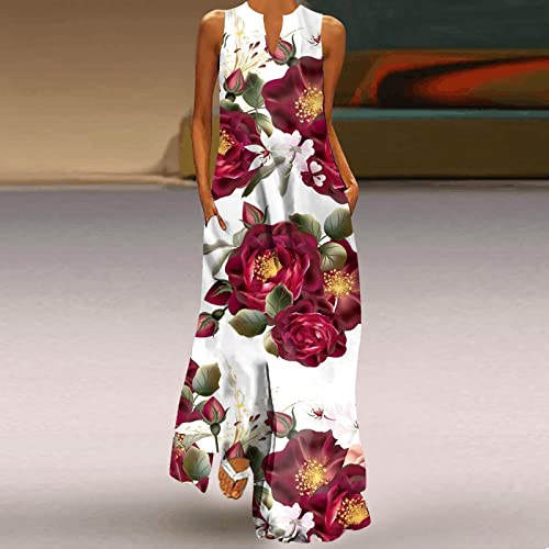 UIFLQXX Vestidos de verão femininos casuais em V Plus vestido sem mangas tamanho diário estampado ma