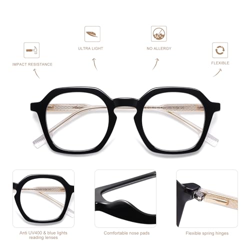 AMOMOMA 2 Pack Retro Square Reading Glasses for Women Men,Vintage Blue Light Computer Reader Frame AM6193 C1+C2 3.0 X by AMOMOMA - Image 5