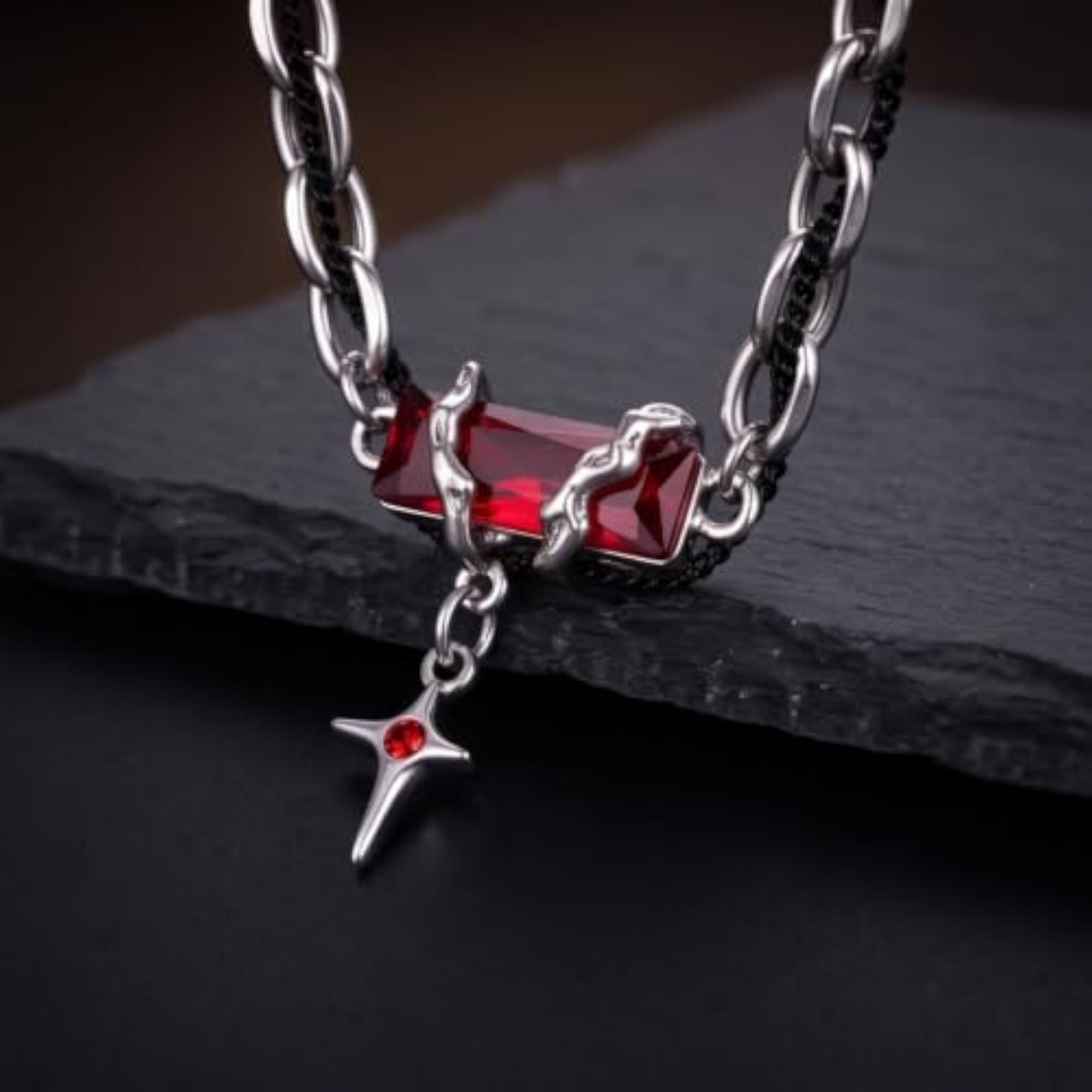 Men's Obsidian Red Cross Titanium Steel Pendant Necklace