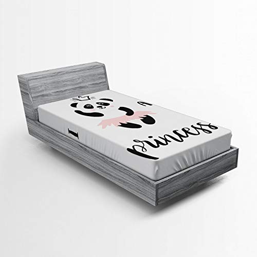 Ambesonne Cartoon Fitted Sheet, Funny Ballerina Panda Bear Dancing in Pink Skirt Baby Girls, Bed Cover with All-Round Elastic Deep Pocket for Comfort, Twin XL Size, Grey Rose