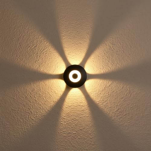 Image of Waterproof Up Down Led Wall Lamp, Aluminium IP65 Body 6+1 Ray, Warm White, Indoor /Outdoor Decorative Wall Sconce Light, (HaloBeam 7 Way Warm)