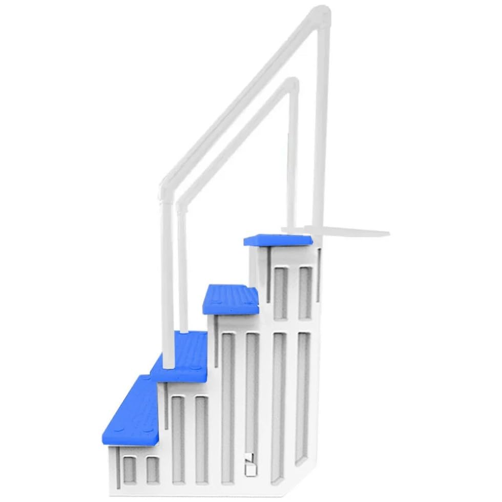 Escalera para piscina blanca con escalones azules 81 in alto miniatura 2