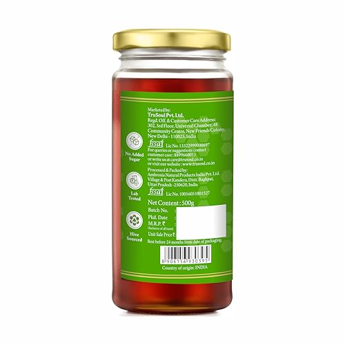 Image of TruSoul Pure & Natural Tulsi Honey 500g | Wild Forest Sourced | Natural Immunity Booster | Raw & Unprocessed Honey | No Adultration | Glass Jar | Lab Certified (Pack of 3)