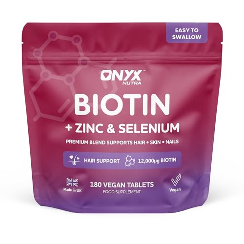 Biotin Hair Growth Complex with Zinc & Selenium, Hair Vitamins Supplment, Biotin 12000 mcg - 180 Vegan Tablets - Hair Skin and Nails Vitamins for Women & Men Made in The UK