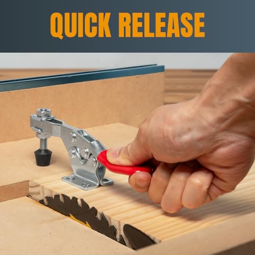 Image of POWERTEC 1PK Toggle Clamp, 500 lbs Holding Capacity, 225D Quick Release Horizontal Clamps w / Antislip Rubber Pressure Tip for Woodworking Jigs and Fixtures, Welding, Drill Press, Crosscut Sled (20301)