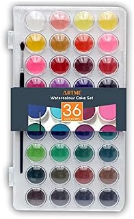 Artme Watercolour Paint Cakes 36 Assorted Vibrant Colours with an Artist Brush - Artist Palettes kit box Create Hues, High Tinting Strength, Intense Pigmentation, Minimal Fading When Drying