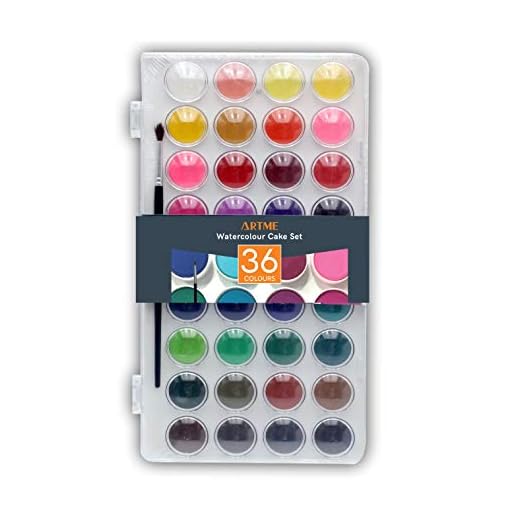 Artme Pintura de Acuarela 36 Colores + un Pincel, Caja Del Kit De Paletas De Artista, Alta Fuerza De Tinte, Pigmentación Intensa -Artistas, Estudiantes & Principiantes