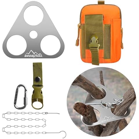 BREENHILL Camping Tripod,Turn the Branches into Campfire Tripod,Adjustable Chain Cookware Tripod,Portable Cooking Stand tripod board,Outdoor Camping Tripod Cooking,Silvery,Orange Waist Pack Cover