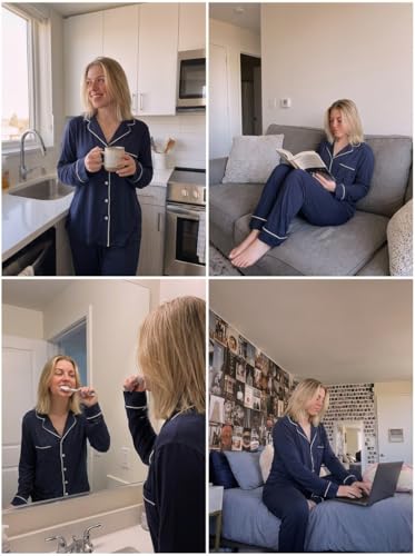 Image of Pjmlifecoco Pajamas Set Long Sleeve Womens Button Down Sleepwear Two Piece Nightwear Soft Pj Lounge Sets S-XXL