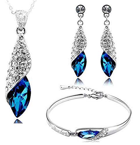 Om Jewells Combo of Crystal Blue Exquisite Rhodium Plated Pendant Necklace Set and Bracelet for Women (B075T1C8LS) Amazon Price History, Amazon Price Tracker