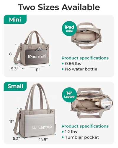 Image of BAGSMART Small Tote Bag for Women, Puffer Quilted Work Tote Bag, Zipper Closure for Work Travel College, Pink