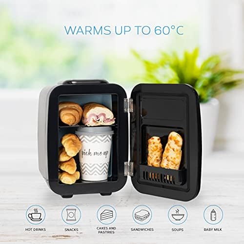 MONCOOK Mini Fridge For Bedrooms - Portable & Quiet Mini Fridges For Skin Care, Beverages - Birthday Gift For Her and Him - Thermoelectric Cooler and Warmer Retro Small Fridge - 4L - Full Black
