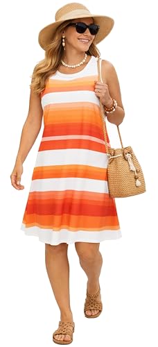 Image of Summer Dresses for Women 2026 Casual Sundresses Beach Cover Ups Sleeveless Tshirt Swing Dress with Pockets