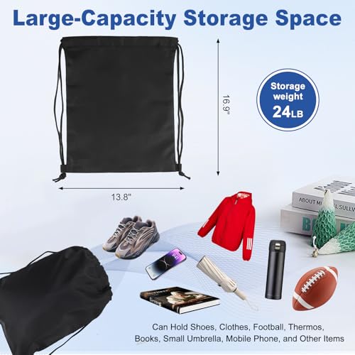 Image of 2-Pack Waterproof Drawstring Backpacks, Soccer-Texture Oxford Fabric, 16.9 inch x 13.8 inch, Lightweight 0.19 lb Each, No Eyelets, Gym & Marathon Gear Sacks(Black)