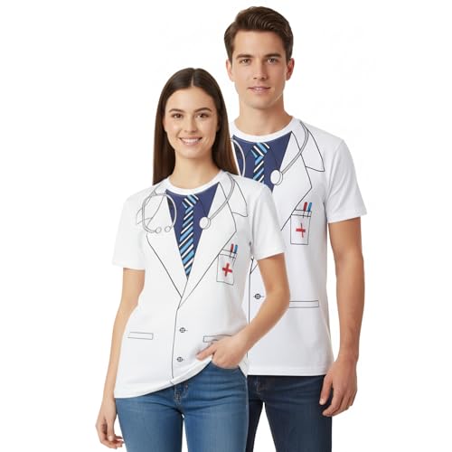 FNA FASHIONS Adults Doctor Printed T Shirt Mens Hen Night Fancy Dress Costume (White, X Large)