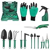 Coolty Gartenwerkzeug, 13-Teiliges Gartengeräte Set mit Aufbewahrungsbox, Garden Tools für Gartenliebhaber (Grün)