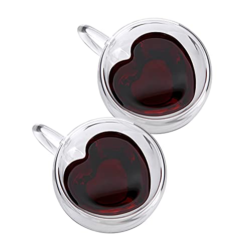 CNGLASS Double Wall Heart Shaped Glass Coffee Mugs 5oz(Set of 2),...
