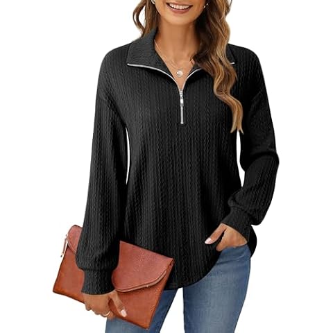 Timeson Blouses for Women Dressy Casual,Work Attire for Women Office V Neck Tunic Sweaters Fall Professional Career Outfits Business Formal Clothes Winter Tops for Women 2023 Ladies Sweatshirts Black Cover