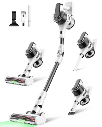 Powerful Cordless Vacuum Cleaner, 30KPa Suction, Stick Design, Self-Standing, Lightweight, Anti-Tangle LED Brush, 45min Runtime, Ideal for Carpet and Pet Hair