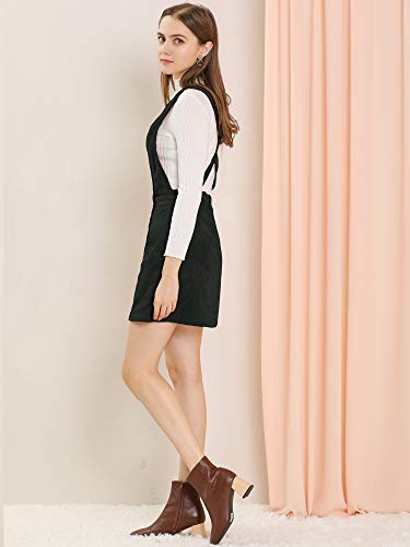 Allegra K Women's Corduroy Mini V Neck Vintage A-Line Bib Overall Pinafore Dress Small Black #TOP3
