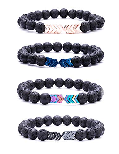 VALIJINA 8mm Lava Rock Stone Bead Bracelet for Women Men Adjustable Arrow Essential Oil Diffuser Bracelet Set