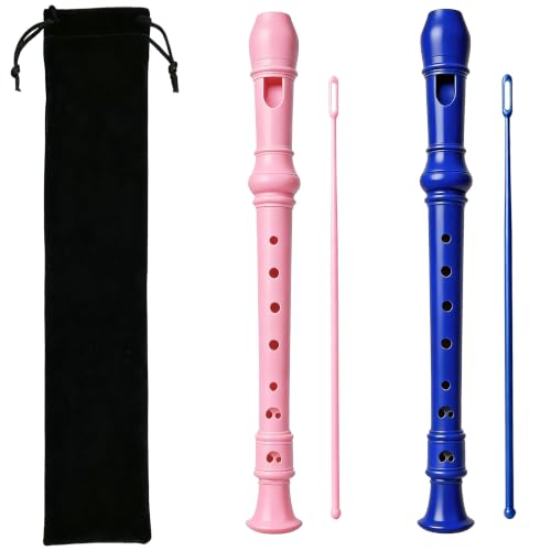 Kasteco 2 Pack German Style 8 Hole-3 Piece Descant Soprano Recorders with Cleaning Rod, Black...