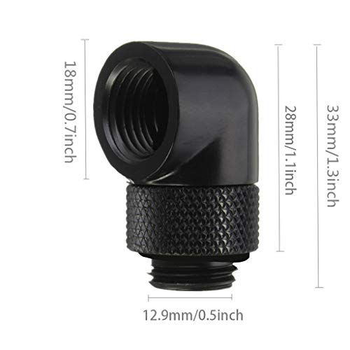 GKanMore G1/4" Male to Female Extender Fitting, 90 Degree Rotary Fitting Adapter for Computer Water Cooling System, Black, Pack of 4