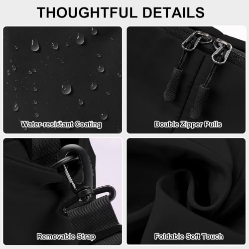 Fitness Bag for Women Small Black, 17" Gym Bag with Wet Pocket Waterproof Portable Sports Tote for Swimming, Weekend Travel - image 6