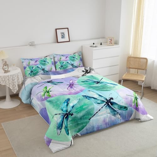 Parure de lit d'été libellule et couette colorée patchwork avec 2 taies - 3