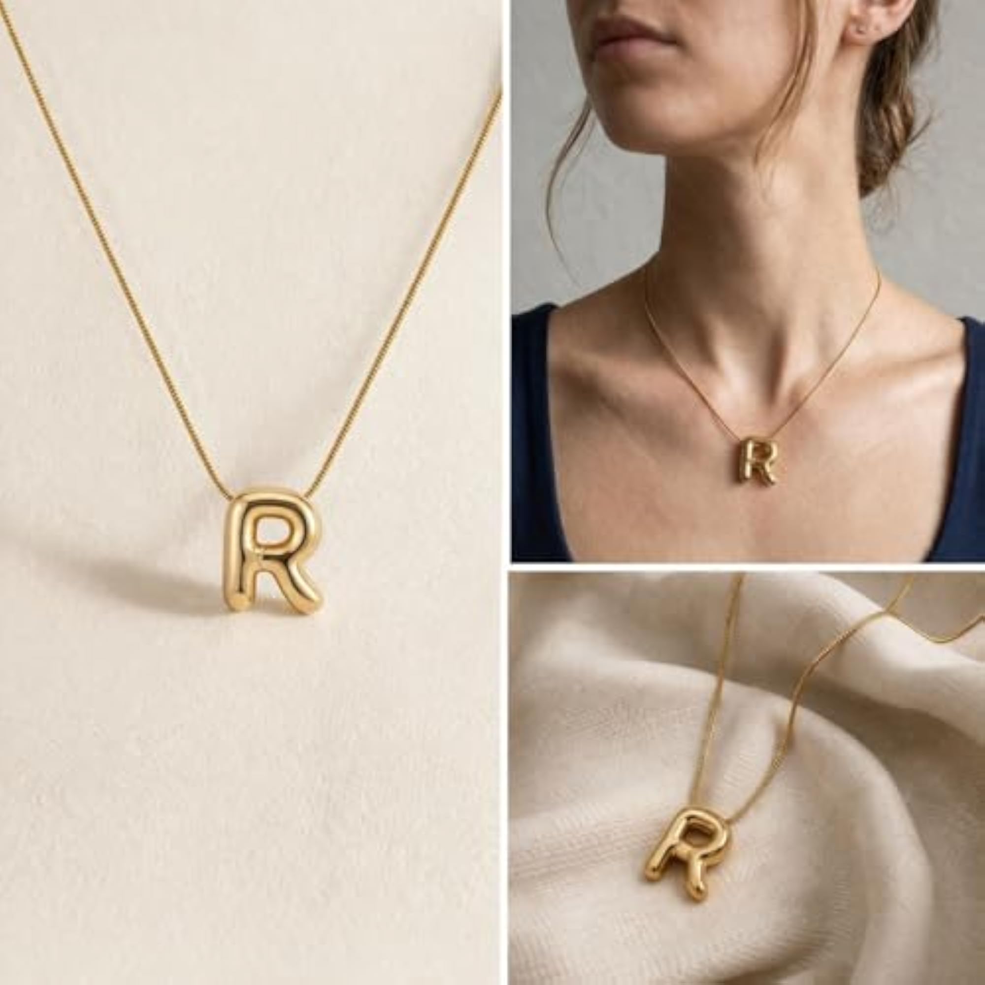 Personalized Bubble Initial Necklace, Letter R Pendant