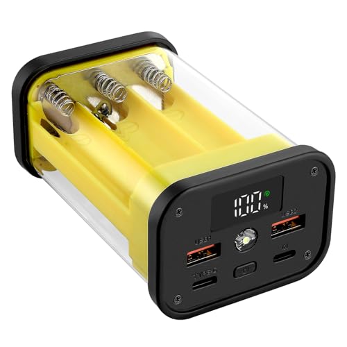 6 Slot Battery Power Bank Case, 22.5W DIY Empty Charger Shell Kit, Removable Battery Holder for Secure Mobile Charging (Yellow)