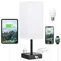 Black Lamp for Bedroom-Touch Lamp with USB-C+A and AC Outlets,3 Way Bedside Nightstand Square Table Lamp for Kids, Guest Room Living Rroom,Office, 800 Lumens 5000K Daylight Bulb Included(White Shade)