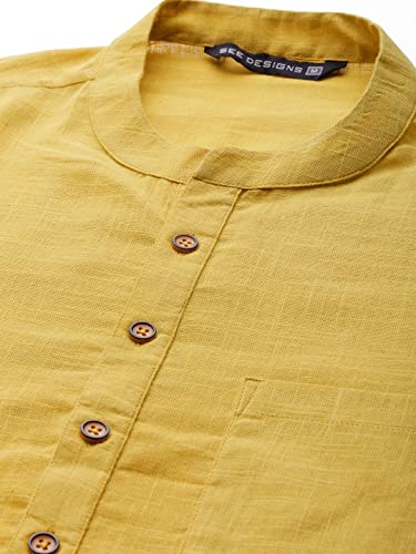 Image of See Designs Men Full Sleeve Cotton Solid Straight Slub Effect Kurta