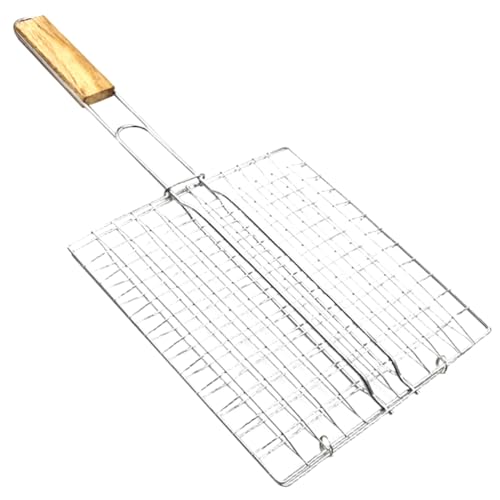 Gogogmee 1Pc Stainless Steel Grilling Net Durable Bbq Grill Basket for Outdoor Cooking for Camping and Home Use Portable Bbq Tool for Easy Grilling of Thick Foods