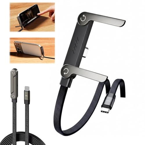 Qixfyze Cable de Carga Rápida Trenzado 240W con Soporte para Teléfono Integrado, Cable Cargador Invisible 2 en 1, Carga Súper Rápida Cables USB-C de 5ft para Juegos y Oficina(TYPE-C to TYPE-C)