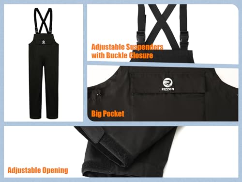 Rizzon Fishing Rain Suit for Men Waterproof Sailing Rain Jacket Bib Pants With Hood Foul Weather Gear3