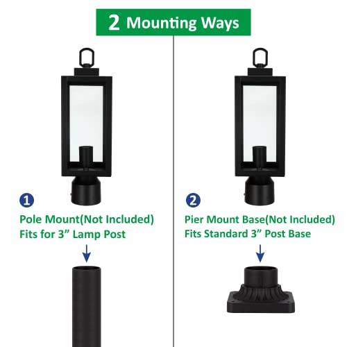 Lit-Path Outdoor Post Lighting Fixture With E26 Medium Base Max 60W, Metal Housing Plus Glass, Matte Black Finish, Bulb Not Included, 1-Pack #TOP1