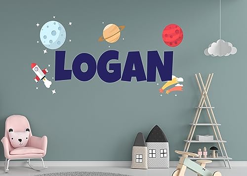 Vinilo Decorativo Personalizado Cohete y Planetas 30x15" miniatura 2