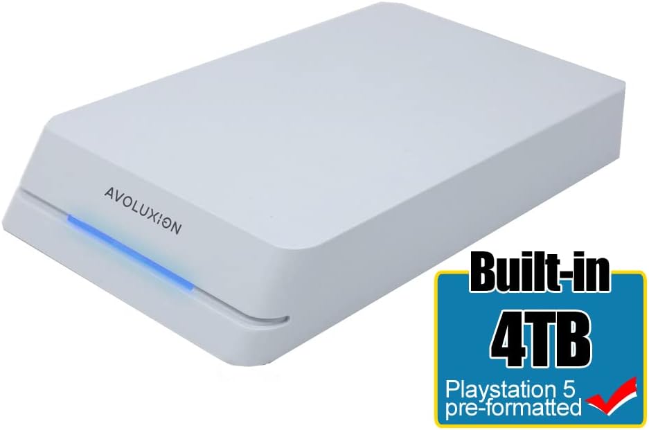 Avoluxion HDDGear Pro 4TB 7200RPM USB 3.0 External Gaming Hard Drive (White) (for PS5, Pre-formatted) - 2 Year Warranty (Renewed)